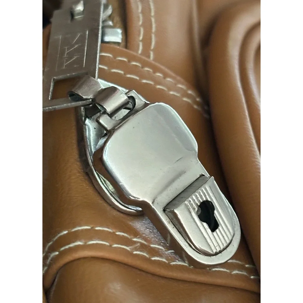 Vintage Tan Faux Leather Travel Bag Set Lot of 3 YKK Zippers Retro Luggage READ